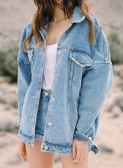 Oasap Fashion Loose Fit Button Down Denim Coat