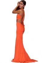 Oasap Orange Bold Cut Lace-up Back Floor-length Dress