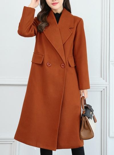 Oasap Collect Waist Slim Fit Solid Color Wool Coat