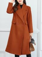 Oasap Collect Waist Slim Fit Solid Color Wool Coat