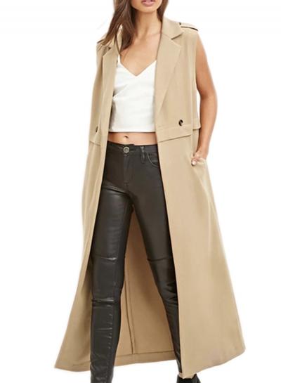 Oasap Women's Sleeveless Longline Laple Double Breated Coat