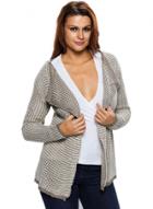 Oasap Turn Down Collar Long Sleeve Plaid Open Front Cardigan