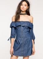 Oasap Fashion Off Shoulder Ruffle Mini Solid Dress