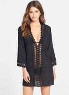 Oasap V Neck Long Sleeve Lace Panel Mini Beach Dress