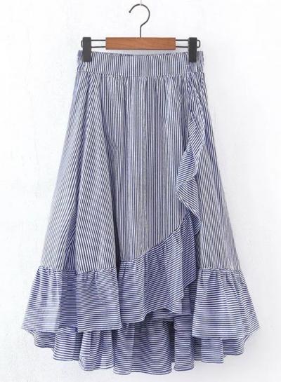 Oasap High Waist Striped Printed Flounce Hem Skirt