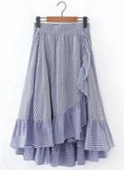 Oasap High Waist Striped Printed Flounce Hem Skirt