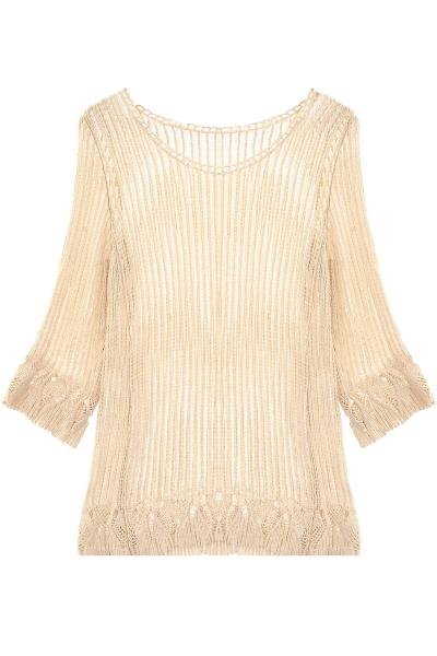 Oasap Striped Crochet Lace Pattern Blouse