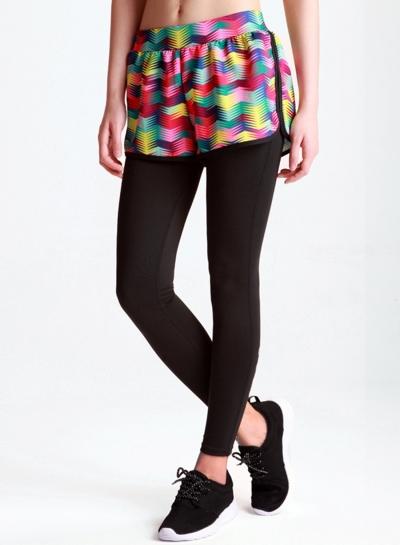 Oasap Women's Stretchy Fake 2 Piece Printed Sports Leggings