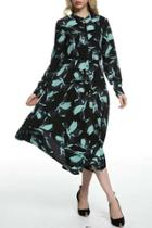 Oasap Fashion Floral Print Button Front Long Sleeve Dress
