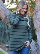 Oasap Turtleneck Long Sleeve Striped Pullover Sweatshirt