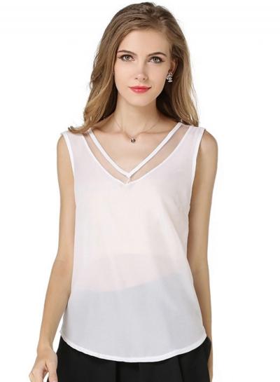 Oasap Fashion V Neck Sleeveless Mesh Splicing Tank