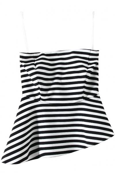Oasap Chic Striped Sideling Flounce Bottom Cami Top