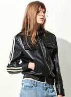 Oasap Women's Contrast Trim Sporty Pu Leather Jacket