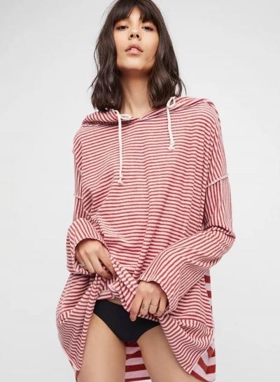 Oasap Long Sleeve Striped Loose Hoodie