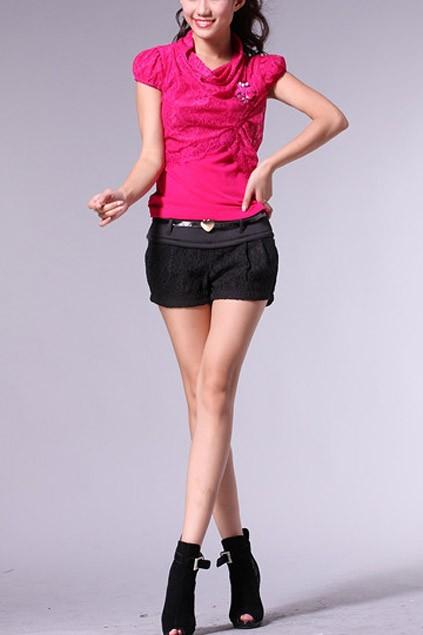 Oasap Subtle Lace Embroidered Shorts With Heart Strap Attached