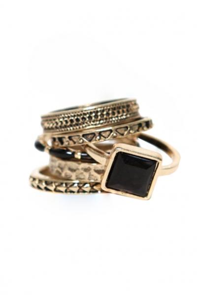 Oasap Stackable Metallic Vintage Ring Set