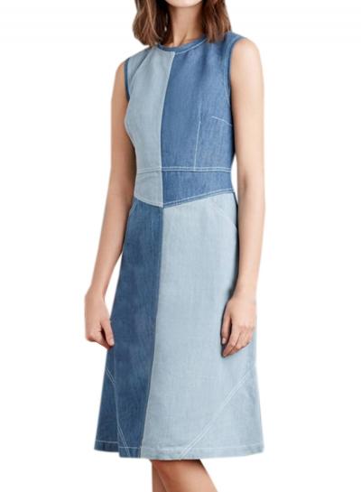 Oasap Women's Sleeveless Color Block Denim Knee Length Dress