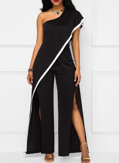 Oasap Fashion Casual Loose Color Blocked One Shoulder Slit Women Jumpsuits