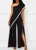 Oasap Fashion Casual Loose Color Blocked One Shoulder Slit Women Jumpsuits