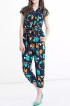 Oasap Edgy Floral Printed Waist-tie Jumpsuits
