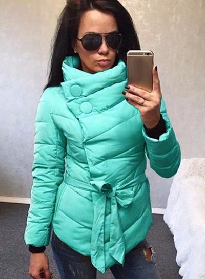 Oasap High Neck Long Sleeve Solid Color Cotton Padded Coat