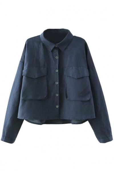 Oasap Stylish Solid Color High Low Shirt Jacket