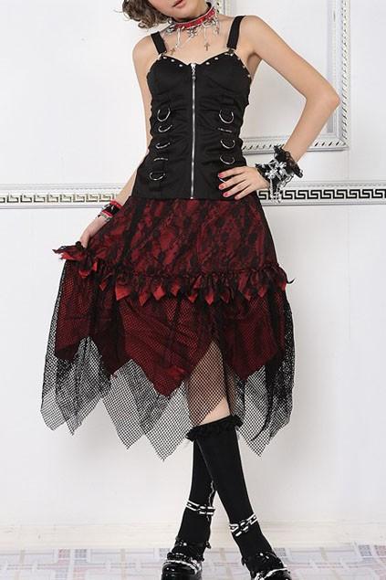 Oasap Gothic Lolita Style High Waist Anomalous Mesh Hem Midi Skirt