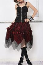 Oasap Gothic Lolita Style High Waist Anomalous Mesh Hem Midi Skirt