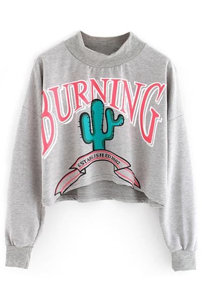 Oasap Burning Cactus Cropped Sweatshirt