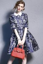 Oasap Fashion Floral Pattern Turn-down Collar Dress