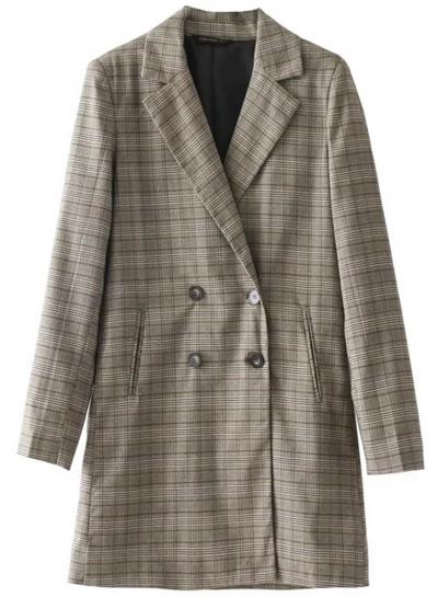 Oasap Fashion Plaid Double Breasted Blazer