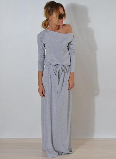 Oasap Fashion One Shoulder Maxi Dress With Belt