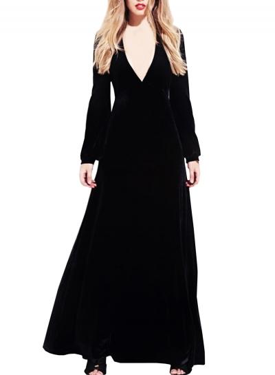 Oasap Women's Velvet Deep V Maxi Dress