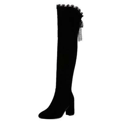Oasap Solid Color Round Toe High Heels Lace Over-the-knee Boots