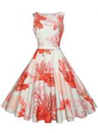 Oasap Round Neck Sleeveless Floral Printed Dress