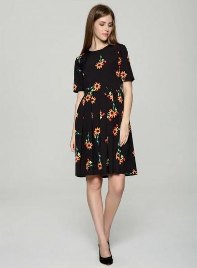 Oasap Round Neck Sunflower Print Dress