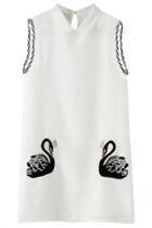 Oasap Sweet Swan Embroidery Sleeveless Mini Shift Dress