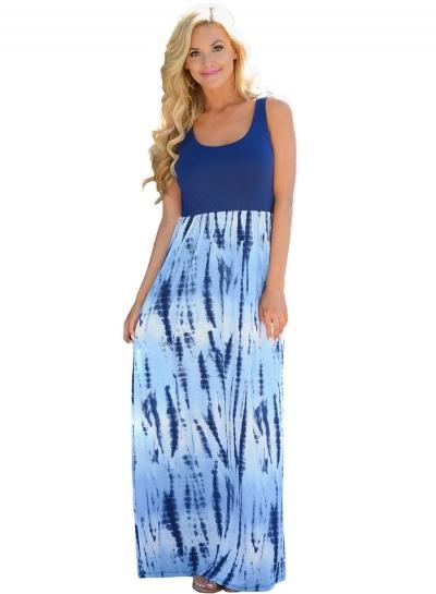 Oasap Fashion Print Sleeveless Long Boho Dress