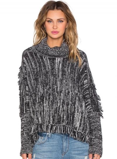 Oasap High Neck Loose Raglan Sweater With Tassels