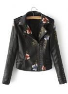 Oasap Studded Floral Embroidery Pu Jacket
