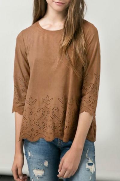 Oasap Fashion Crochet Hollow Out Scalloped Blouse