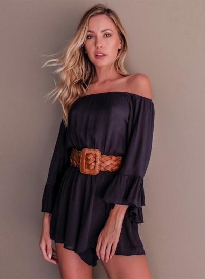 Oasap Fashion Off Shoulder Batwing Sleeve Solid Romper