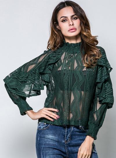 Oasap Fashion Long Ruffle Sleeve Lace Blouse