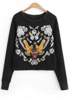 Oasap Bird Embroidered Cropped Sweatshirt