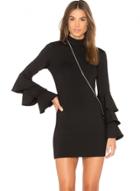 Oasap High Neck Flare Sleeve Solid Color Mini Dress