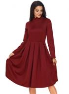 Oasap Turtleneck Long Sleeve Solid Color Midi Dress