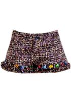 Oasap Colorful Rhinestone Trimmed Wool-blend Shorts