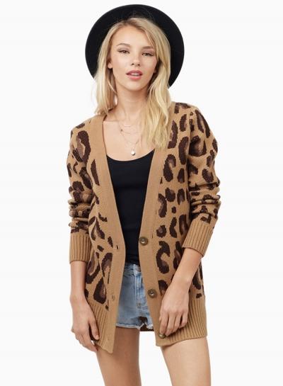 Oasap Leopard Knit Basic Longline Coat