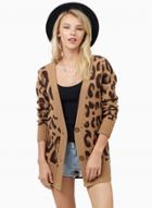Oasap Leopard Knit Basic Longline Coat