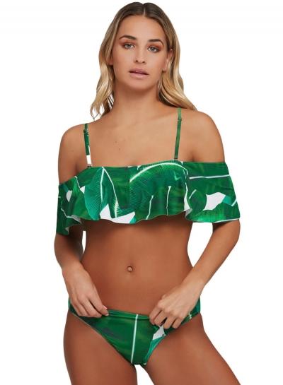 Oasap Palm Leaf Print Ruffle Off Shoulder Bikini Swimsuit
